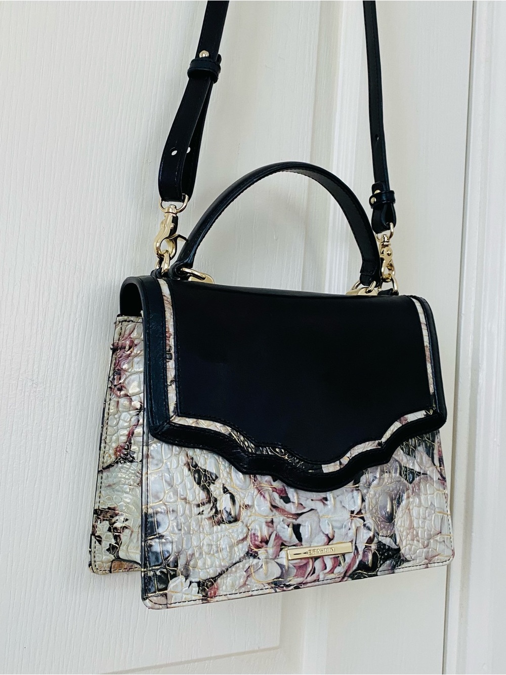 $325 Brahmin Mini Francine Eden Garland Croc Embossed Crossbody Shoulder Bag